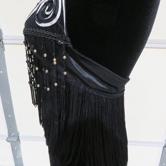 SPADE HALTER TASSLE BRA TOP 36 B CUP BLACK, WHITE, SILVER & MESH INDONESIA MADE - Picture 9 of 13